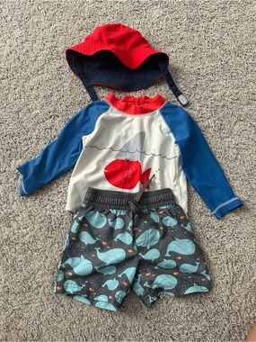 Kids Red & Blue Fish Rash Guard Swim Set - Carter’s